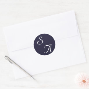 Sticker Rond Mariage de Monogramme moderne de la Marine bleue