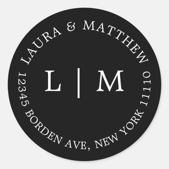 Sticker Rond Mariage de monogramme noir (Devant)