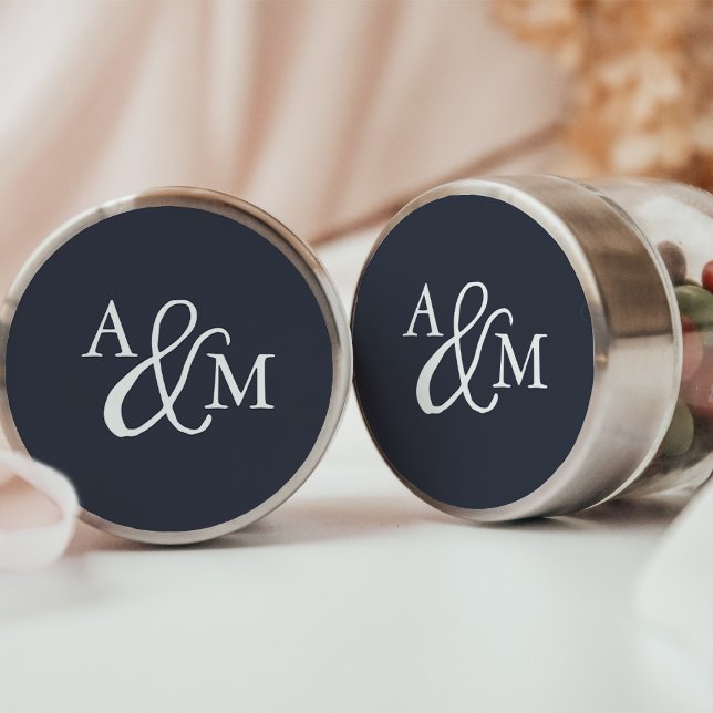 Sticker Rond Mariage de monogramme noir et blanc (Créateur téléchargé)