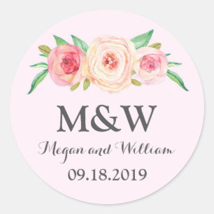 Sticker Rond Mariage de monogramme rose pâle