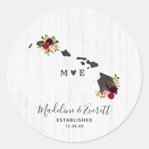 Sticker Rond Mariage de monogramme rustique Hawaii State Destin