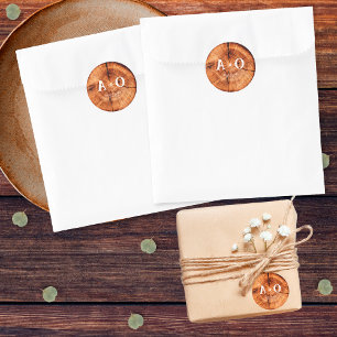 Sticker Rond Mariage de monogramme rustique Vintage Wood Tree S