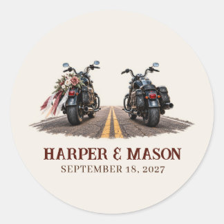 Sticker Rond Mariage de motard Route ouverte Moto