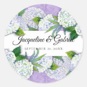 Sticker Rond Mariage de motif de Damas d'Hydrangée Florale viol