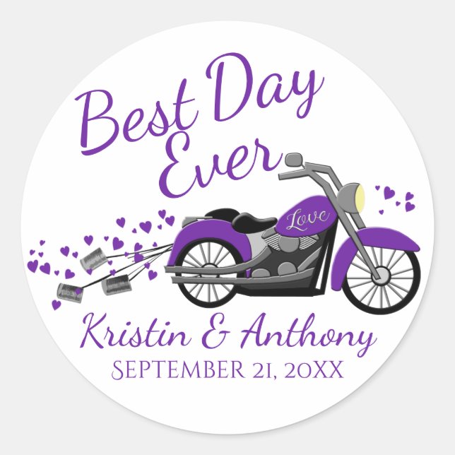 Sticker Rond Mariage de moto violet et gris (Devant)