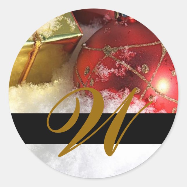 Sticker Rond Mariage de Noël Monogramme Invitation et Favoriser (Devant)