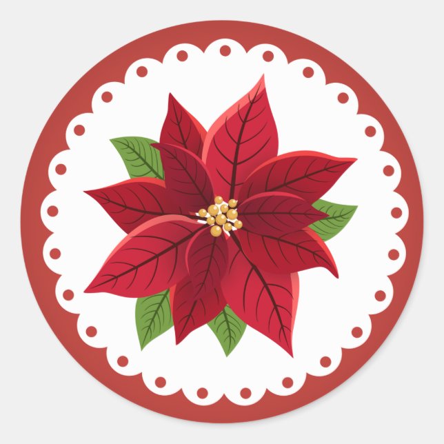 Sticker Rond Mariage de Noël Poinsettia (Devant)