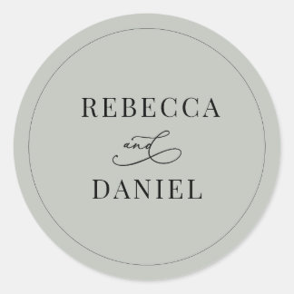 Sticker Rond Mariage de noms personnalisés Rustique Sage Green