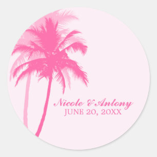 Sticker Rond Mariage de palmiers roses