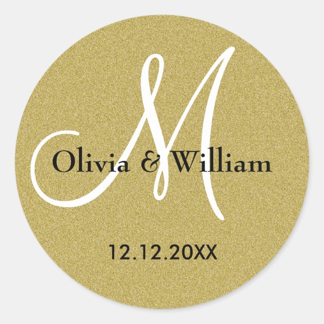Sticker Rond Mariage de Parties scintillant d'or Monogramme de  (Devant)