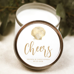 Sticker Rond Mariage de plage côtier or blanc Cheers