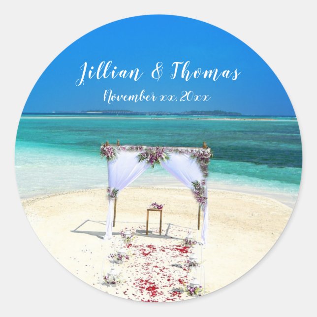 Sticker Rond Mariage de plage de destination (Devant)
