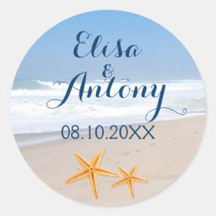 Sticker Rond Mariage de plage de destination Starfish Enregistr