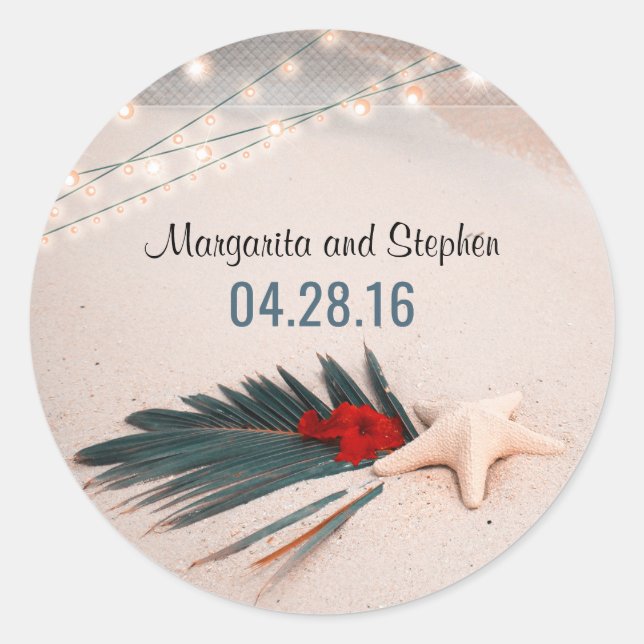 Sticker Rond Mariage de plage tropicale (Devant)