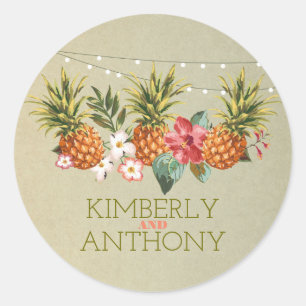 Sticker Rond mariage de plage tropicale ananas