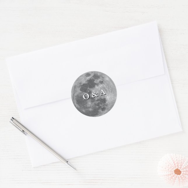 Sticker Rond Mariage de Pleine lune Monogramme moderne (Enveloppe)