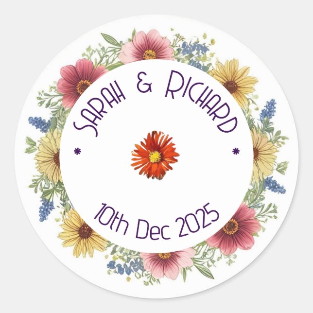 Sticker Rond Mariage de printemps Fleur sauvage rustique, Jardi (Devant)
