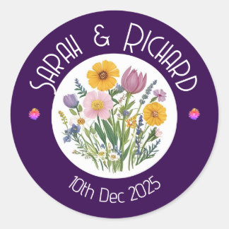 Sticker Rond Mariage de printemps Fleur sauvage rustique, Jardi