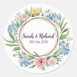 Sticker Rond Mariage de printemps Fleur sauvage rustique, Jardi