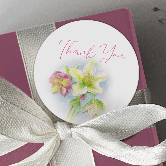 Sticker Rond Mariage de printemps merci hellebore aquarelle art (Créateur téléchargé)