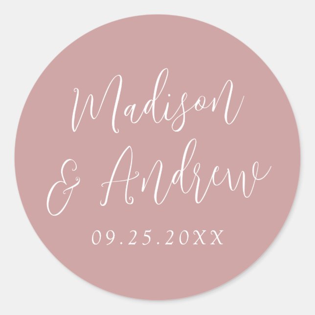 Sticker Rond Mariage de Rose personnalisé de script simple (Devant)