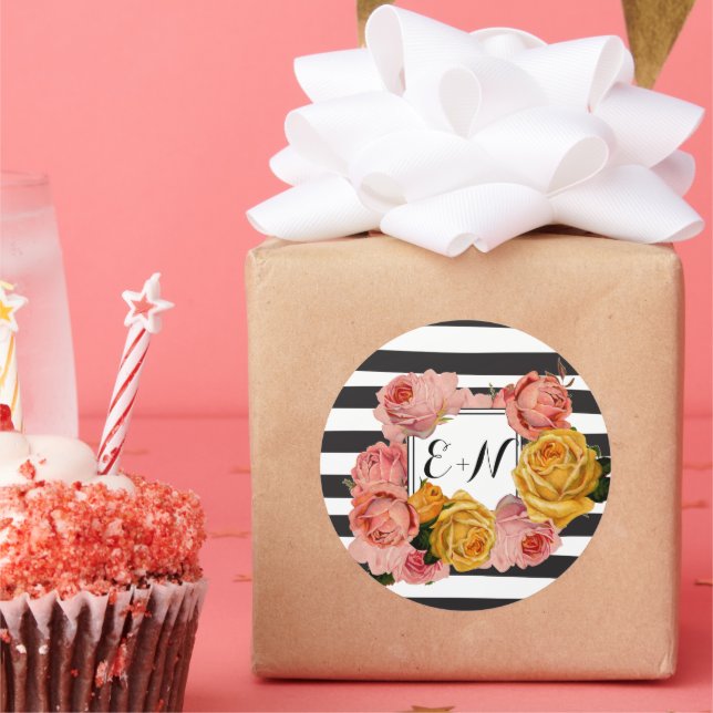 Sticker Rond Mariage de Roses Jaunes Roses Roses Roses Noires (Fête)
