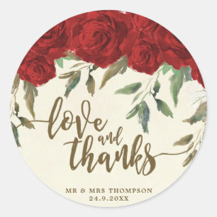 Sticker Rond mariage de roses rouges merci vous préférez autoco