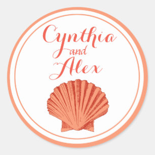 Sticker Rond Mariage de Scallop Seashell Beach pêche
