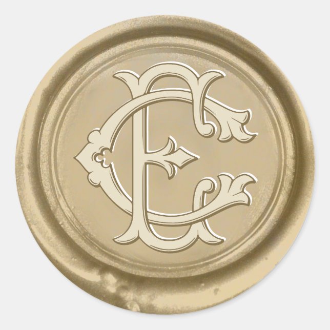 Sticker Rond Mariage de sceau de cire d'or E & C Faux initial (Devant)