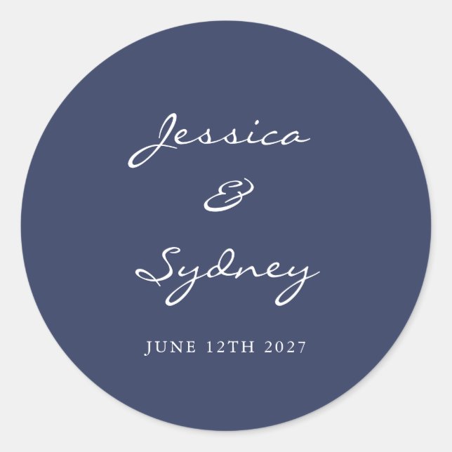 Sticker Rond Mariage de script bleu marine minimaliste personna (Devant)