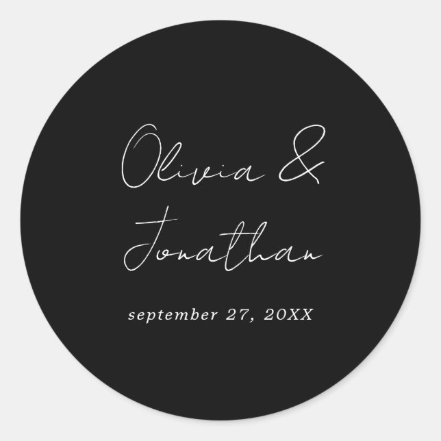 Sticker Rond Mariage de script de Cravate noire minimale simple (Devant)