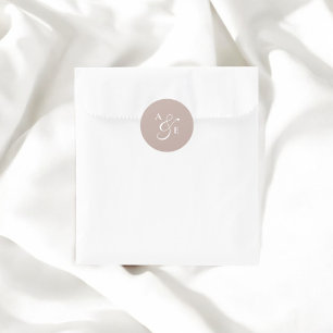 Sticker Rond Mariage de script de monogramme beige