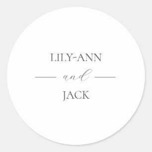 Sticker Rond Mariage de script de monogramme blanc simple