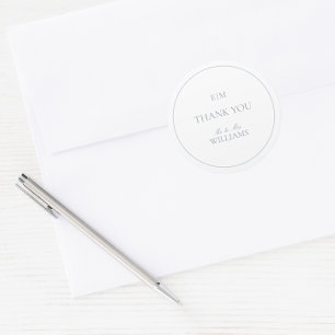 Sticker Rond Mariage de script Merci bleu élégant Monogramme
