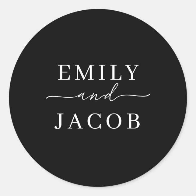 Sticker Rond Mariage de script minimaliste moderne noir et blan (Devant)
