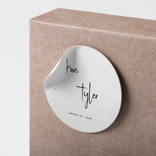 Sticker Rond Mariage de script minimaliste simple de noms moder