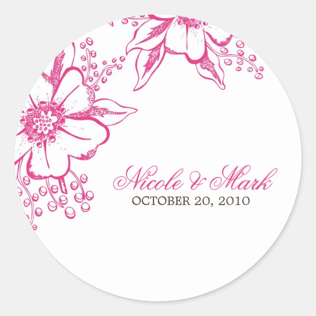 Sticker Rond Mariage de style Pink Letterpress (Devant)