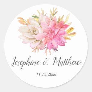 Sticker Rond Mariage de succulents du désert rustique