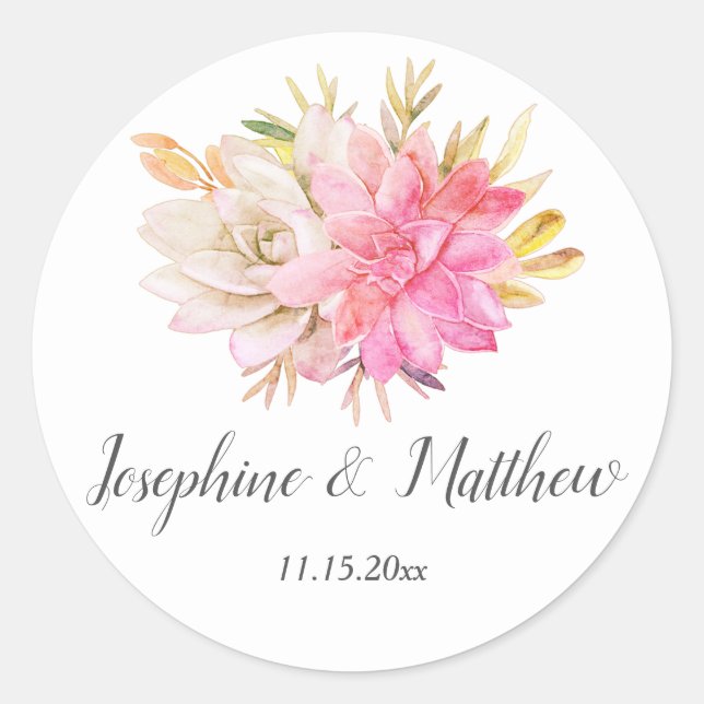 Sticker Rond Mariage de succulents du désert rustique (Devant)