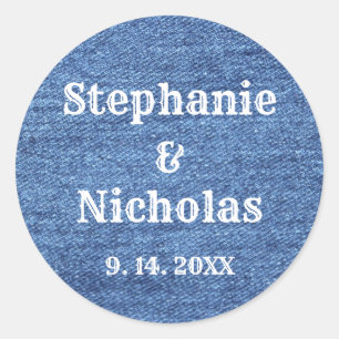 Sticker Rond Mariage de thème bleu blanc Denim