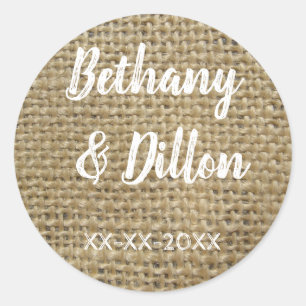Sticker Rond Mariage de toile de jute
