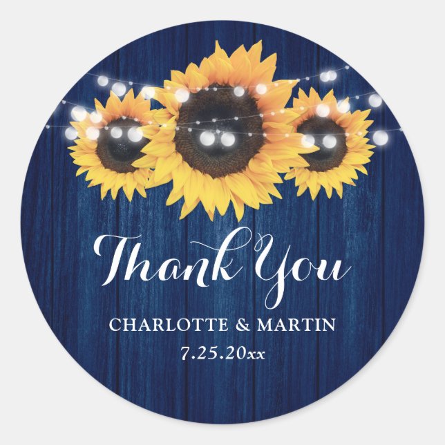 Sticker Rond Mariage de Tournesol bleu de la marine russe Favor (Devant)