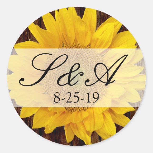 Sticker Rond Mariage de tournesol Brown jaune fin été (Devant)