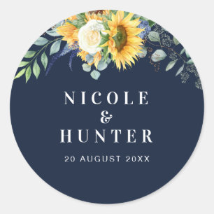 Sticker Rond Mariage de tournesol d'aquarelle