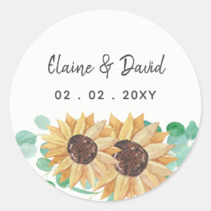 Sticker Rond Mariage de tournesol d'eucalyptus rustique