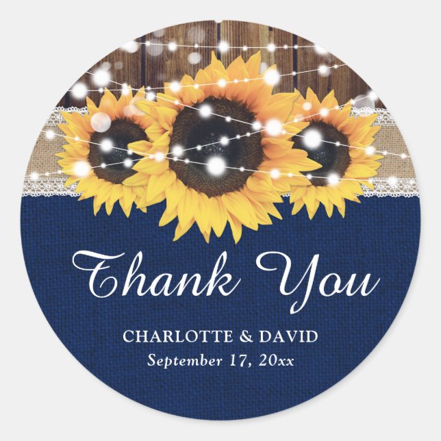 Sticker Rond Mariage de tournesol en bois bleu marine (Devant)
