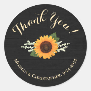 Sticker Rond Mariage de tournesol Favoriser Merci en bois blanc