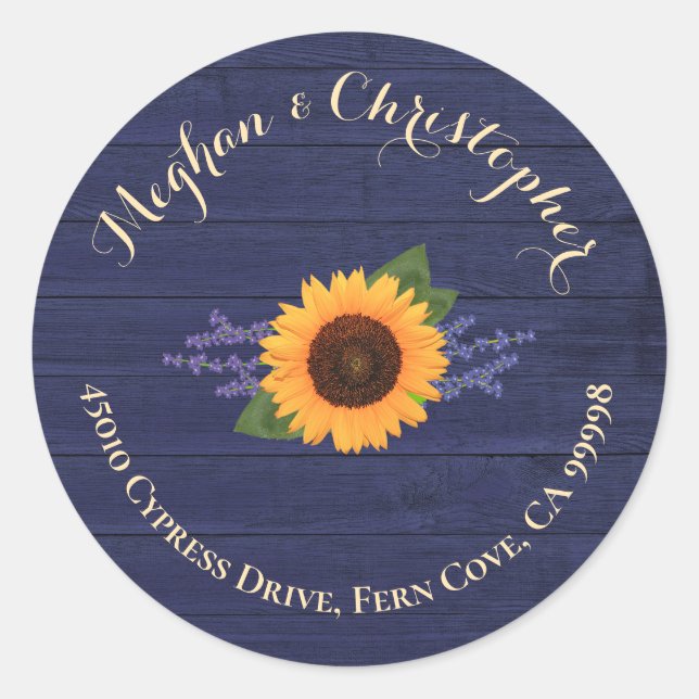 Sticker Rond Mariage de tournesol Retourner l'adresse Enveloppe (Devant)