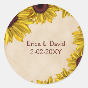 Sticker Rond Mariage de tournesol rustique