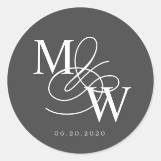 Sticker Rond Mariage de typographie de luxe Monogramme